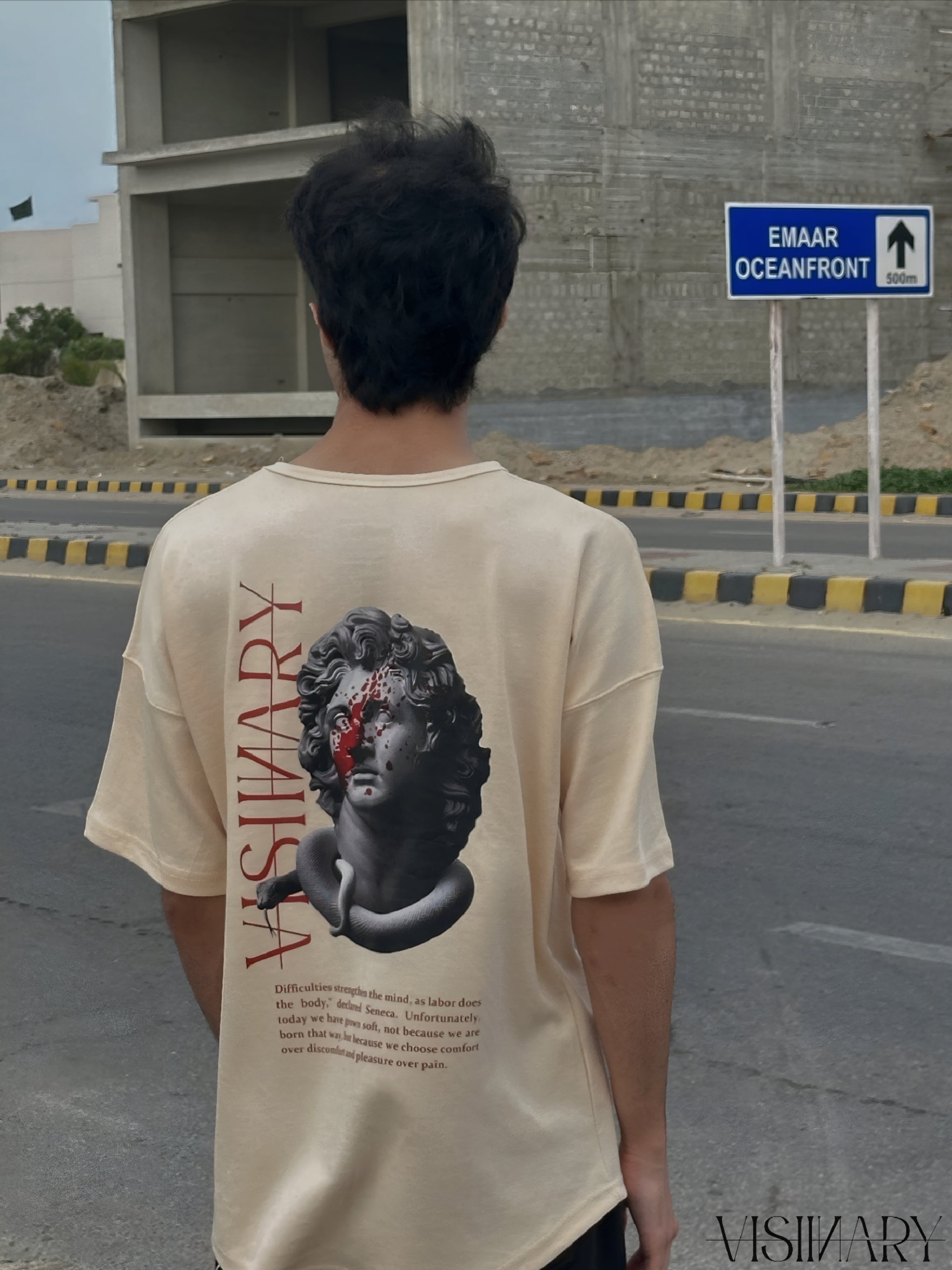 VISIINARY "FEARLESS" Oversized Tee – Ivory Cream
